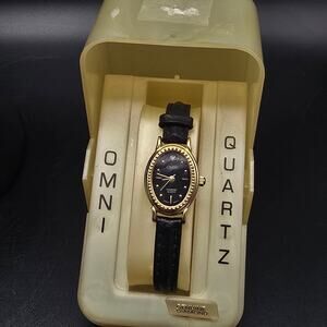 Vintage Omni Gold Tone Oval Quartz Watch NOS In Box